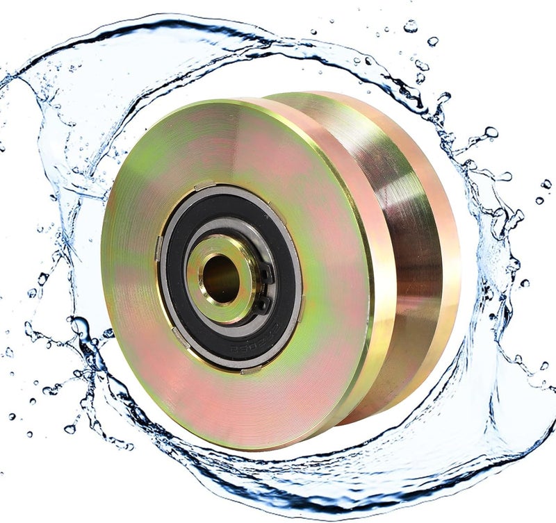 Goaste 2 Pack 4" Solid Slide V Groove Wheels, Heavy Duty Sliding Gate Casters, 1-3/4" Width Rolling Gate Wheels with Screw & Double Bearings for Industrial Machines Rail, Load Capacity 1000 Lbs - Image 5